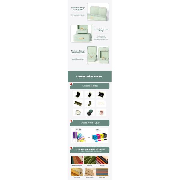 Octagonal light green Velvet Jewelry Box customizable flip Jewellery Box With Golden patch