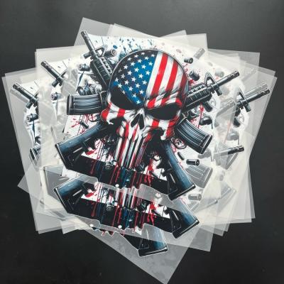 Wholesale Custom DTF Heat Press Stickers - Patriotic Skull American Flag Grunge - Soft Plastic Ready to Press for T Shirts - USA Independence Design