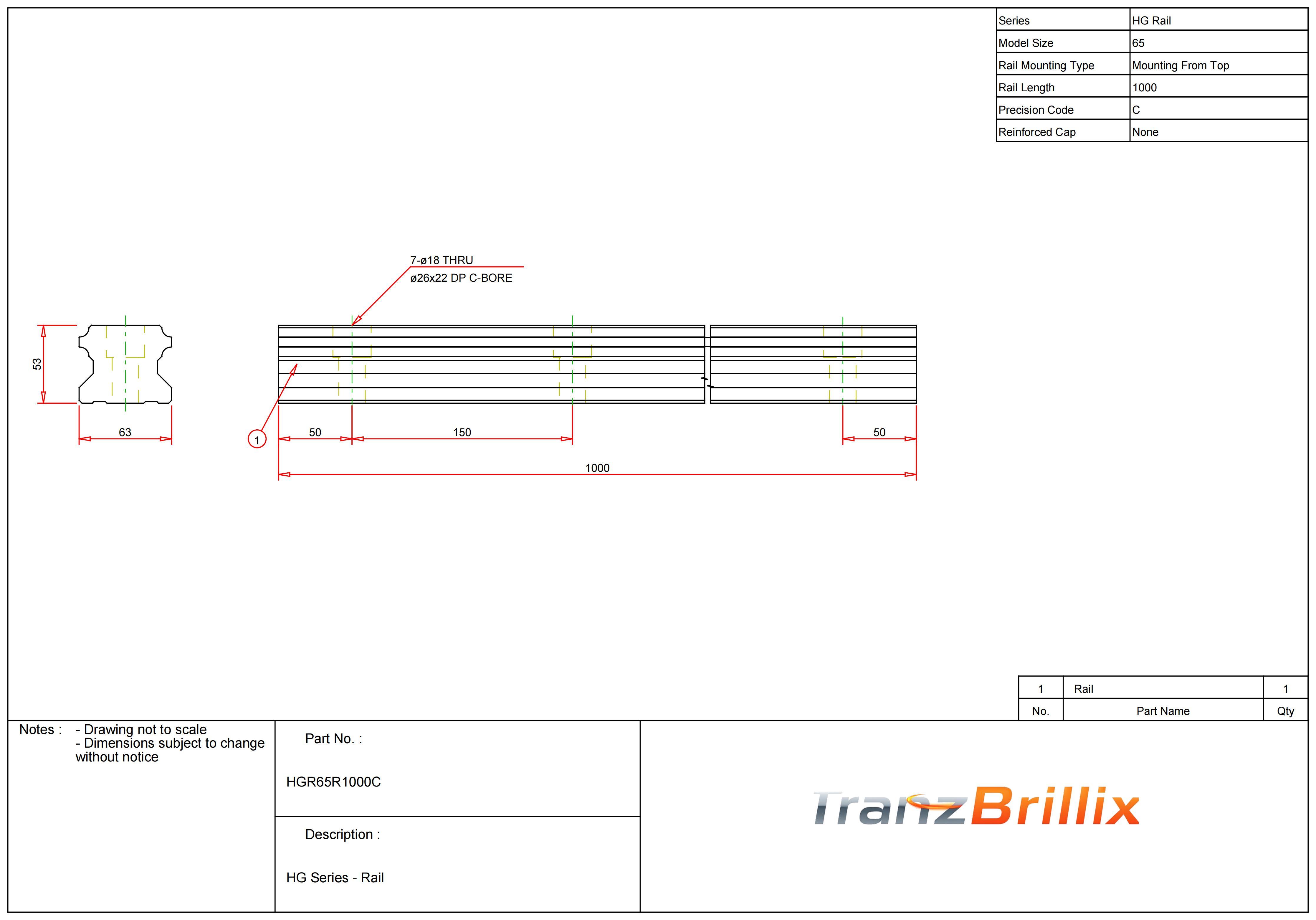 Original HIWIN HGR65R Linear Guide Rail for HGH65CA and HGW65CC