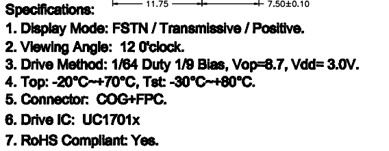 1.3 Inch 128x64 LCD Module with UC1701x Drive IC for Nuclear Radiation Detection Monochrome Screen