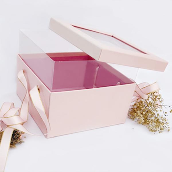 Embossing Woodfree Cardboard Flower Cake Box With Bow Ribbon