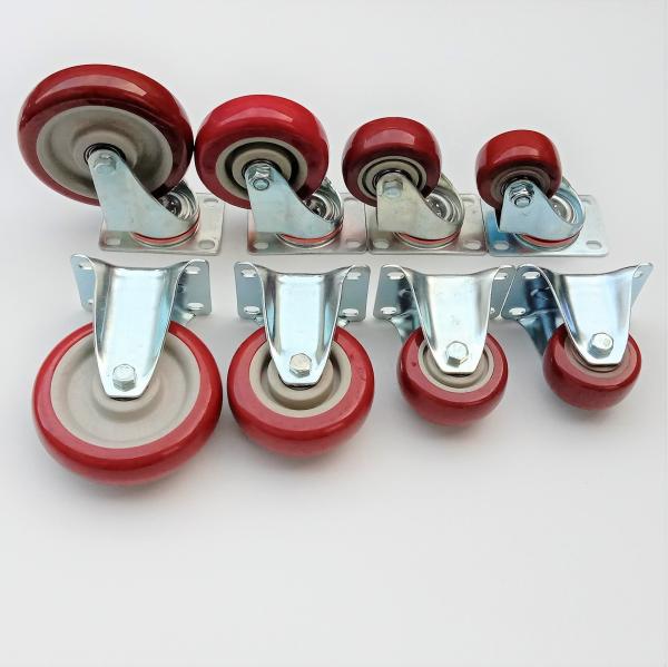 125mm 5 Inch Red Wheel Caster PVC Industrial Caster Wheels with Brake Thickness 32mm