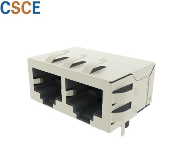 EMI RJ45 Female Ethernet Cable Jack , Right Angle RJ45 Connector 1 * 2Port