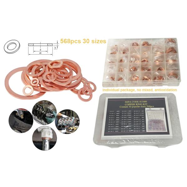 568pcs 30 Sizes Metric Copper Flat Ring Washer Gaskets Assortment Set Kit IMPA813080