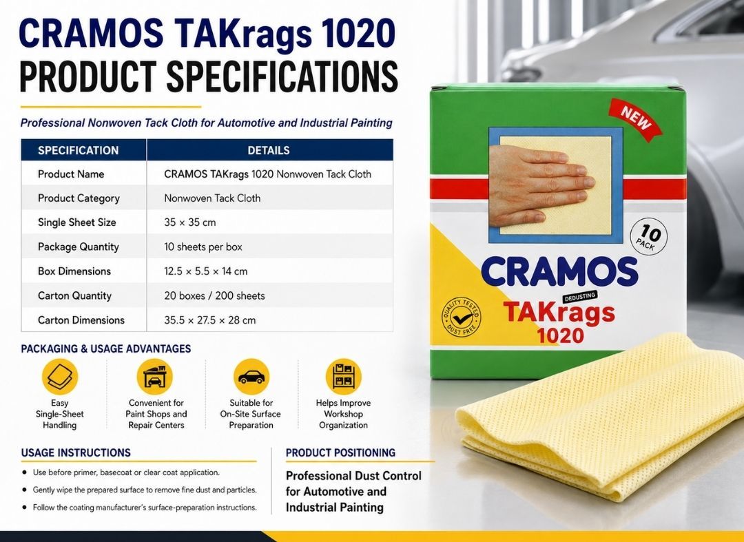 CRAMOS 1020 Nonwoven Sticky Tack Rag 35cm x 35cm Automotive Spray Paint Surface Cleaning Cloth 10pcs