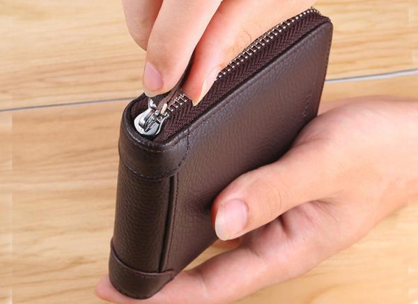 Shielding RFID anti-theft brush function chip card bag driving license leather zipper male short wallet
