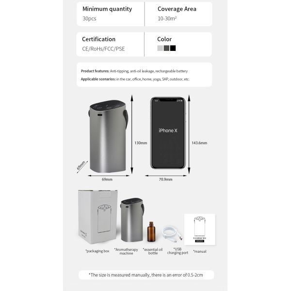 Compact 2000mAh Battery Operated Aroma Diffuser Portable Scent Diffuser Machine