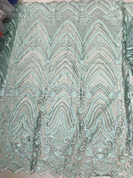 Wedding Dress Sequin Lace Fabric / Floral Embroidered Mesh Fabric