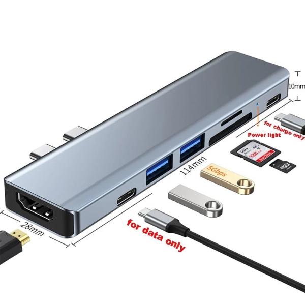 640MB/S 7 In 1 USB C Hub Thunderbolt 3 To Hdmi 4k 60hz TF SD Card Reader