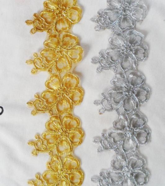 Gold Wire Embrodery Lace Edge with Cord Embroidery Sliver Lace Trim
