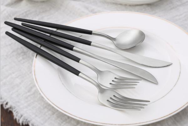 NEWTO High-grade NC099 Black and Silver Stainless Steel Cutlery Set Flatware Set Banquet Tableware
