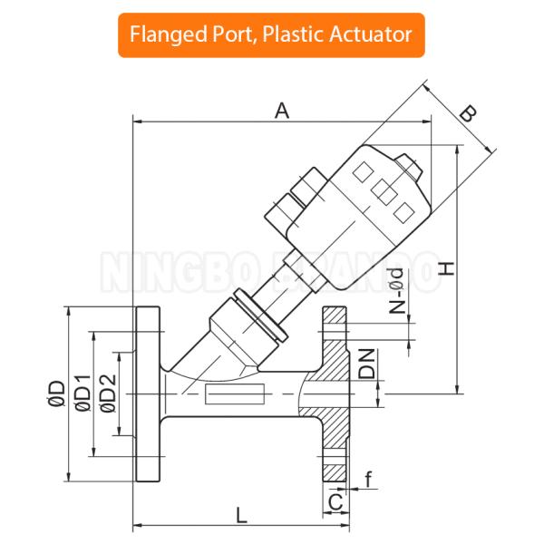 Flange Dimension-logo DN20 PN16 Пневматическое фланцевое угловое сиденье поршневый клапан двойного действия обычно закрыт