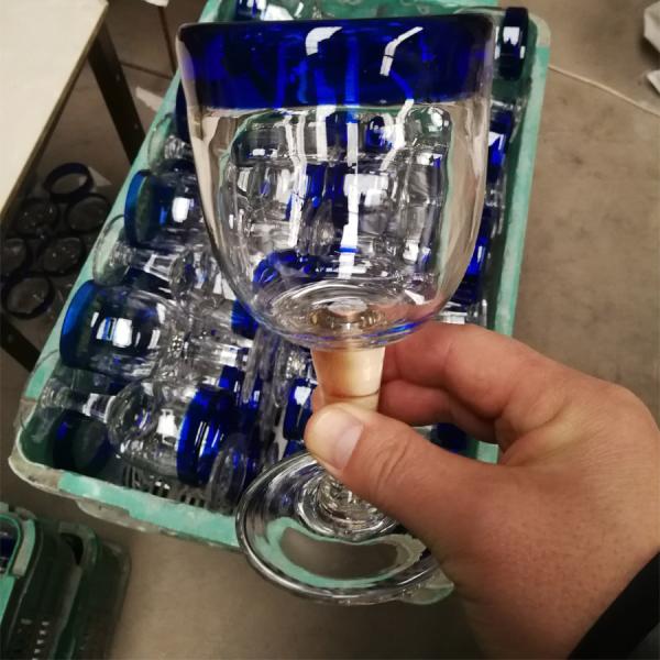Blue Rim Mexican Drinking Glass Crystal Wine Glass , Red Glass Wine Glasses