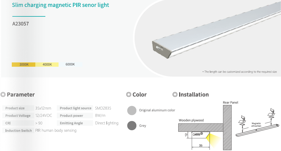 Letaron Wireless PIR Motion Sensor Magnetic Slim LED Under Cabinet Light High CRI 12/24V