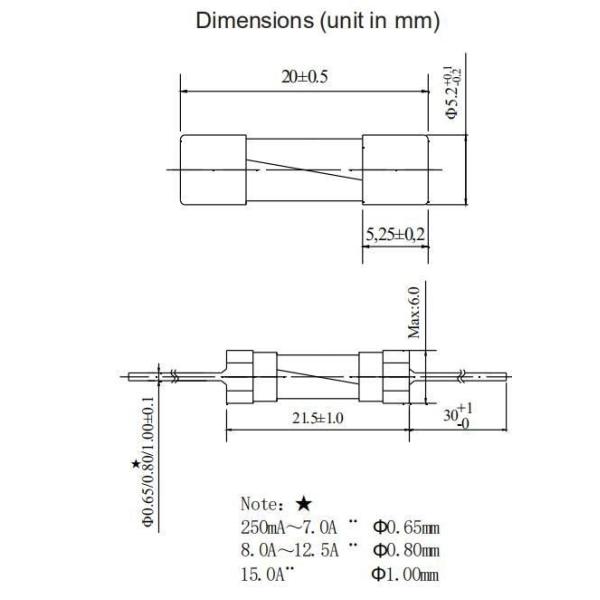 5x20mm Miniature Cartridge Fuse 250V 1A-16A Glass Tube