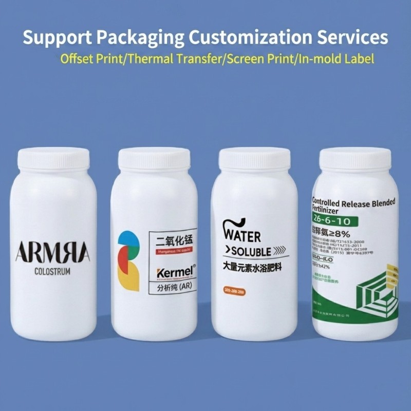 HDPE Wide Mouth Round Plastic Bottle 50ml-2L for Powder Granules Chemical Reagents and Organic Solvents Custom Logo