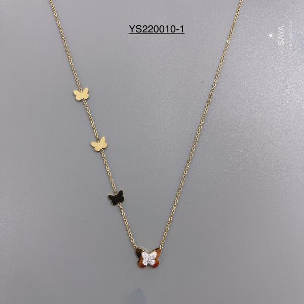 Luxury Brand Rhinestone Butterfly Chain Necklace Gold Stainless Steel Jewelry Set