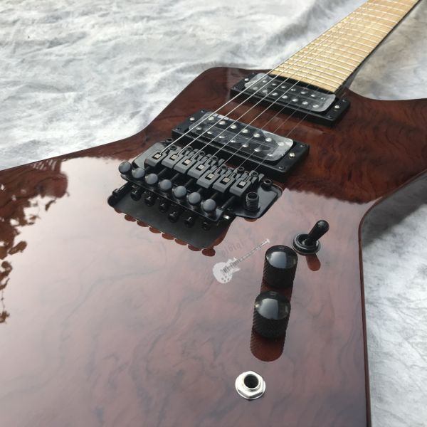 Custom Electric Guitar Brown Rosewood Top Covered Maple Fingerboard 7 Strings Double Swing Customizable Logo