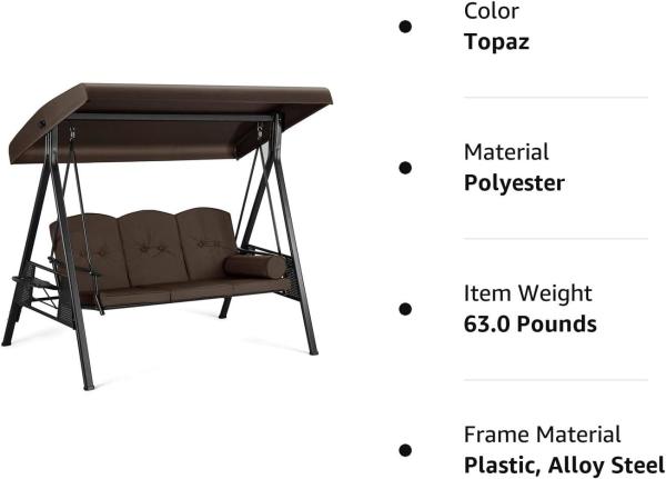 Outdoor Patio Swing Chair with Weather Resistant Steel Frame, Adjustable Canopy, Removable Cushion and Pillow
