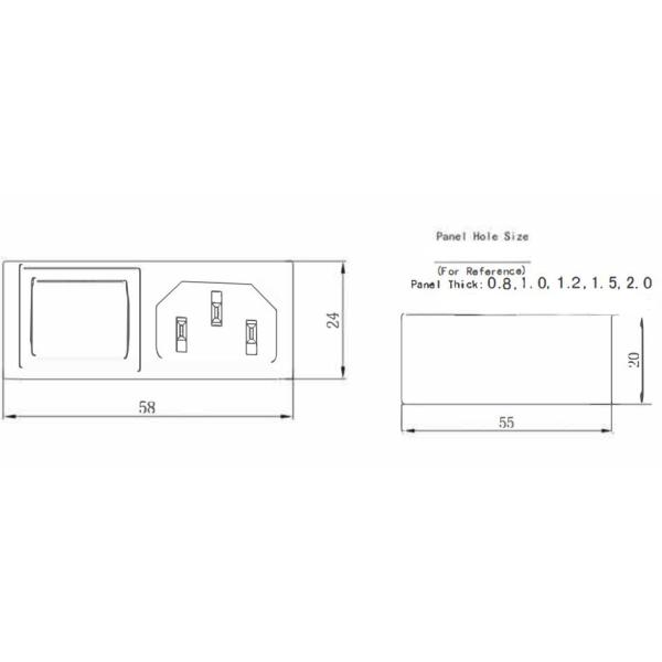 R14-B-1FB2 10A 250VAC 3 Pin C14 Inlet Connector Plug Power Socket With Rocker Switch Fuse Holder