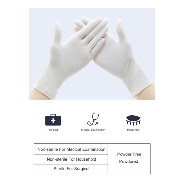 Белые устранимые перчатки экзамена латекса пудрят свободное для медицинского использования приглаживают