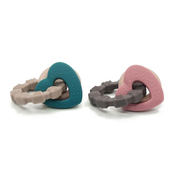 Customized Cadmium Free Heart Shape 5cm Silicone Wood Teether No Lead