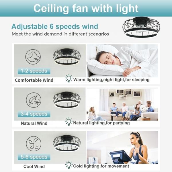 1stshine LED Moderno Design Preto Flush Monte Ventilador de Tecto com Interruptor de Controle Remoto