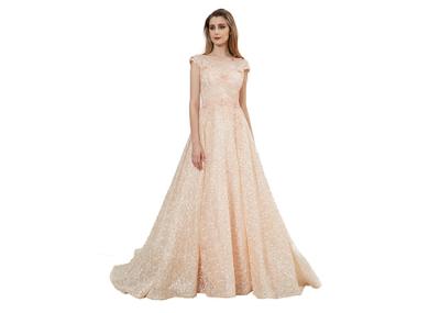 Back Zipper Design Illusion Ladies Evening Dresses Light Yellow Color