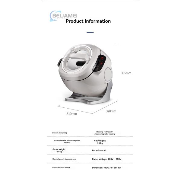 Automatic Intelligent 2000W Plug-and-Play Easy-to-Clean Cooking Robot for Home Use