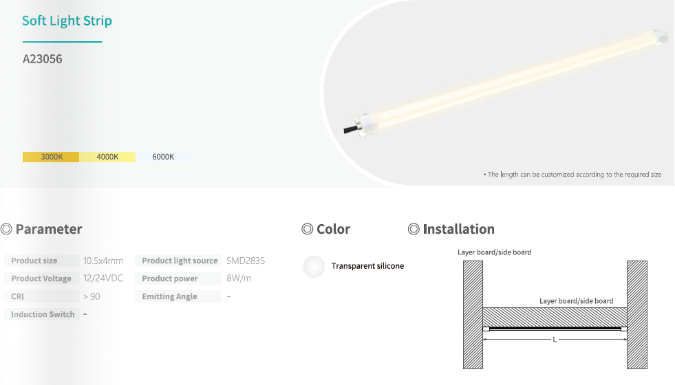 DC12V/24V Under Cabinet Flexible Silicone LED Linear Light Soft Glow with Custom Length