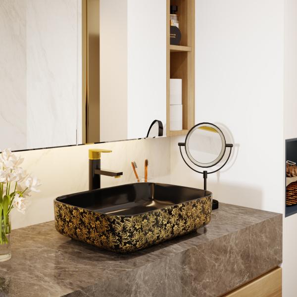 Custom Square Black Golden Art Deco Pedestal Basin 500*380*130mm