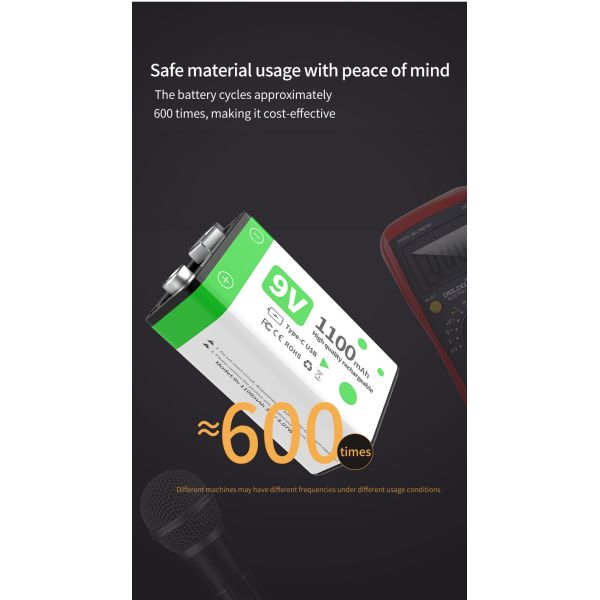 1100mAh 9V Lithium Rechargeable Battery Pack USB-C For Power Tools And Home Appliances