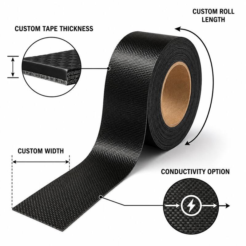 PTFE-Coated Carbon Fiber Fabric Tape / Carbon Fibre PTFE Tape / PTFE Carbon Cloth Tape with Silicone Adhesive for Composite Mold Release, Tooling Covers and Guide Rails