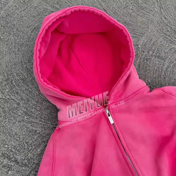 Camiseta con capucha personalizada Camiseta con cremallera de estilo vintage lavada con ácido Camiseta con cremallera de peso pesado 100% de algodón Camiseta con cremallera de gran tamaño
