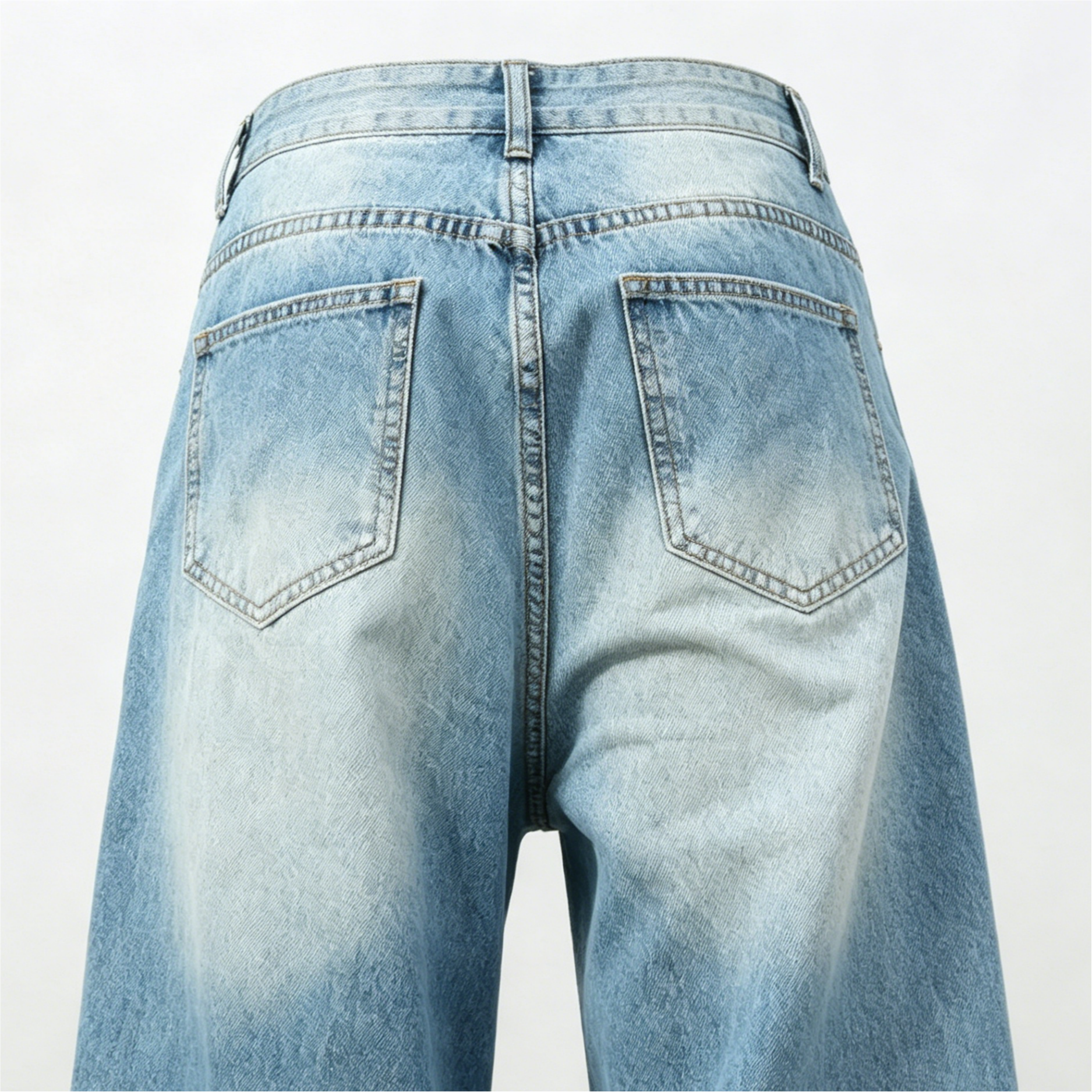 Washed Straight Denim Pants Elastic Back Washed Denim Pants Black Blue