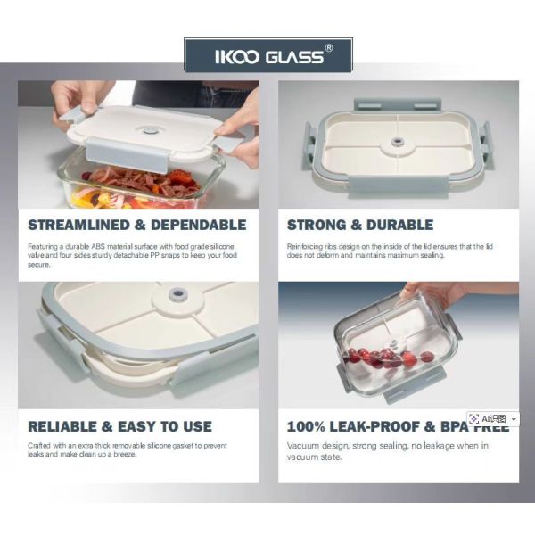 IKOO Wholesale Vacuum Glass Food Containers 370ml to 1050ml with Manual Pump