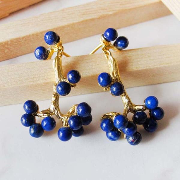 18K Gold Plated Sterling Silver Design Hawthorn Lapis Lazuli Drop Earrings (TRS30600)