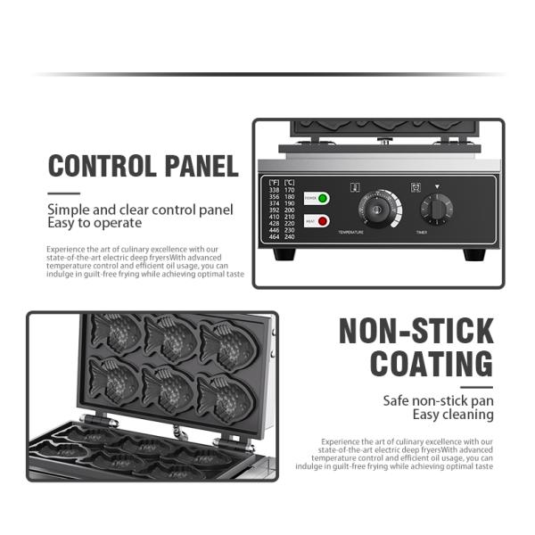 Электрический мини-рыбный тайяки изготовляющий из нержавеющей стали 6 рыбьи вафли пекарня