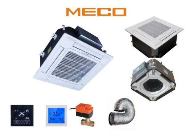 ceiling cassette fan coil unit with digital display and build in water pump,  1000 CFM, 4 pipe system