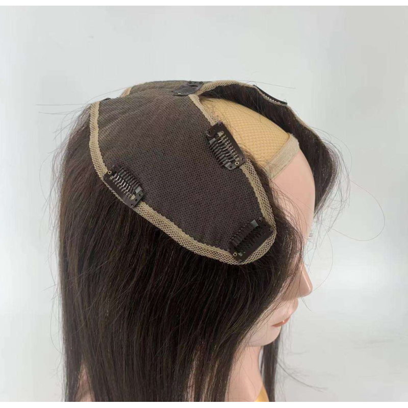 Factory Wholesale V Shape Hair Extensions Women Topper European Remy Hair Pieces Lace Base Clips in Top Piece
