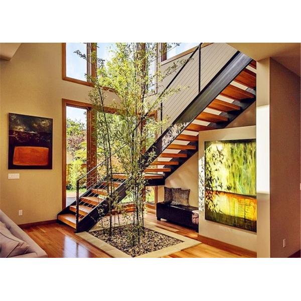 Prima Prefabricated Modern Straight Staircase Single Beam Tempered Glass Railing