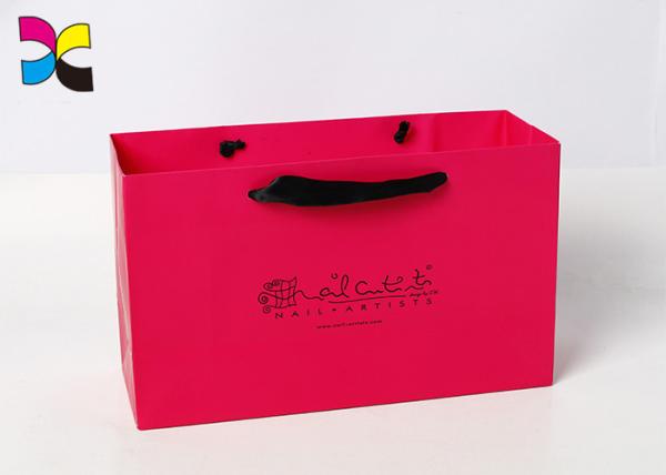 Pink Printed Paper Bags For Chain Store ,  Silver Foil Logo White Art Paper Bag