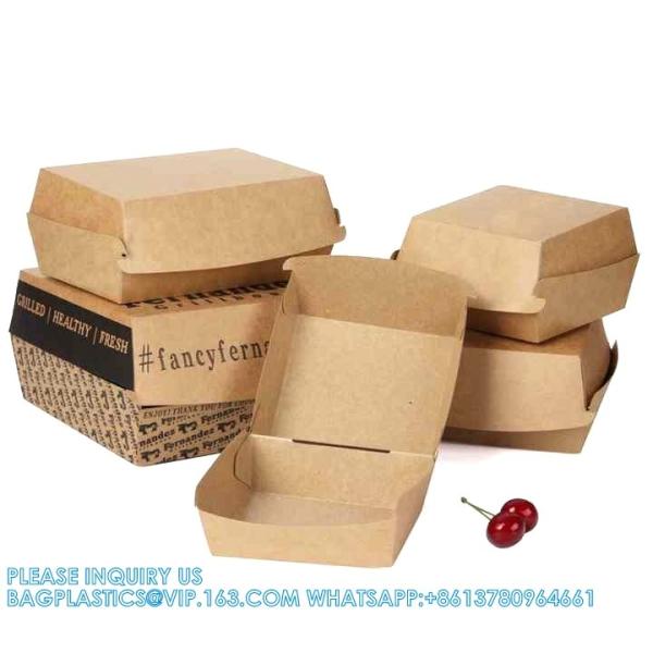 Paper Burger Box, Corrugated Hamburg Box 300gsm Paper Fast Food Disposable Paperboard 1-6 Colors Food Pack