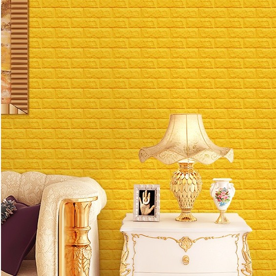 Papel de pared de espuma de PE 3d de estilo moderno amarillo brillante Panel de pared para la habitación del niño / jardín de infantes en el hotel