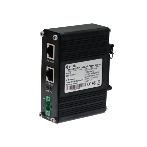 Industrial 95W PoE++ Injector 802.3bt 2.5G Ethernet 12-48V DC Input DIN Rail Mount