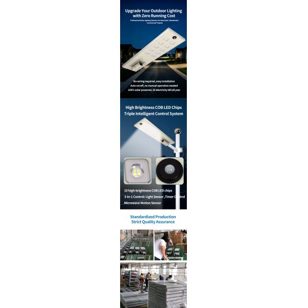 Integrated Solar LED Street Light COB High Brightness, Monocrystalline Solar Panel 3-5 Days Rainy Day Backup