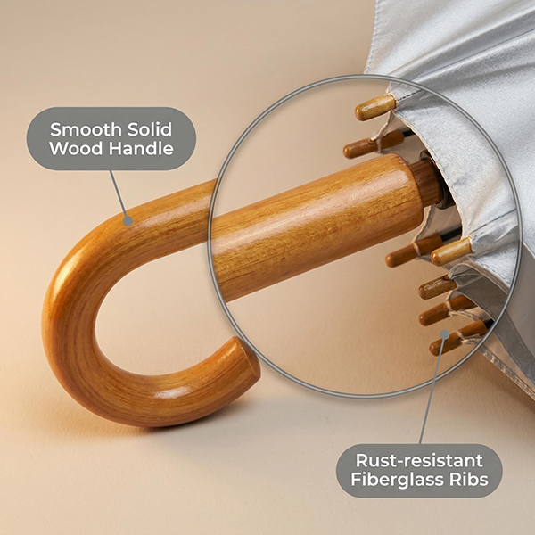 Custom Branded 46 Automatic Wooden Handle Event Umbrella (UV40+ Protection)