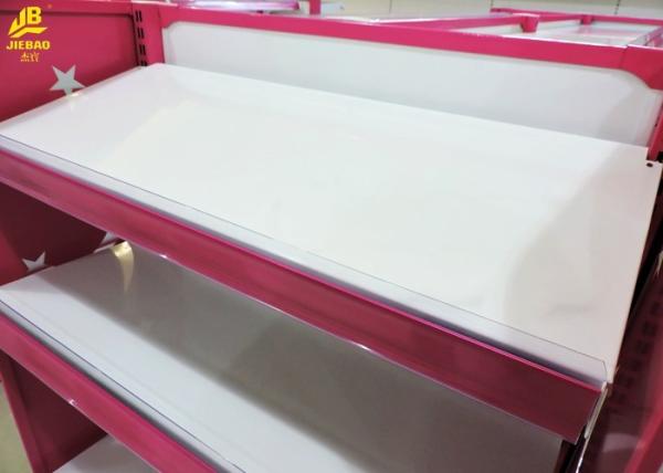 Pink Color Grocery Display Racks With Laser Cartoon Side Panel 1.4M High Steel