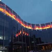 Cabinet de vidrio flexible pantalla de píxeles LED para publicidad exterior interior