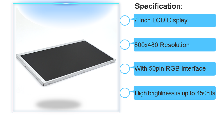 800x480 7 Inch Display TFT A-Si Tft Active Matrix LCD Screen With 50Pin RGB Connector